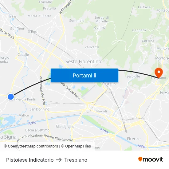 Pistoiese Indicatorio to Trespiano map