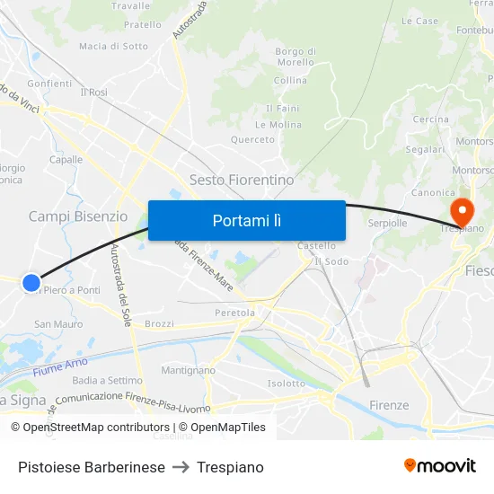 Pistoiese Barberinese to Trespiano map