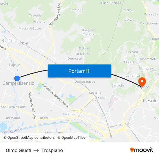 Olmo Giusti to Trespiano map