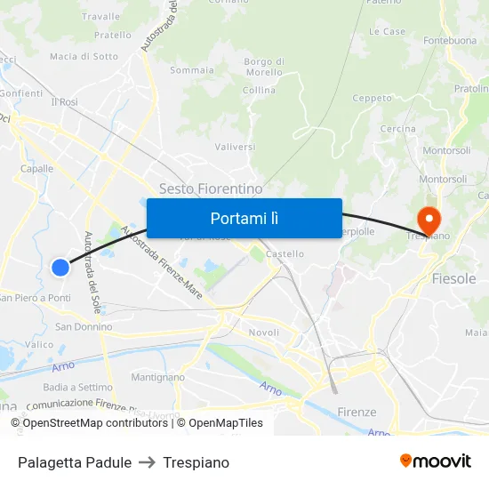 Palagetta Padule to Trespiano map