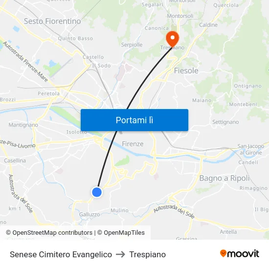 Senese Cimitero Evangelico to Trespiano map