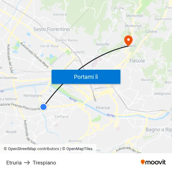Etruria to Trespiano map