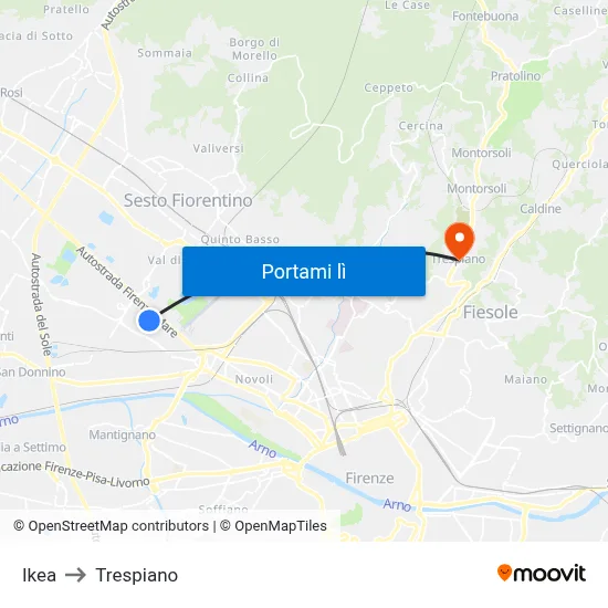 Ikea to Trespiano map
