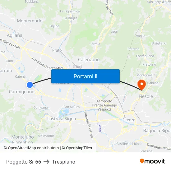 Poggetto Sr 66 to Trespiano map