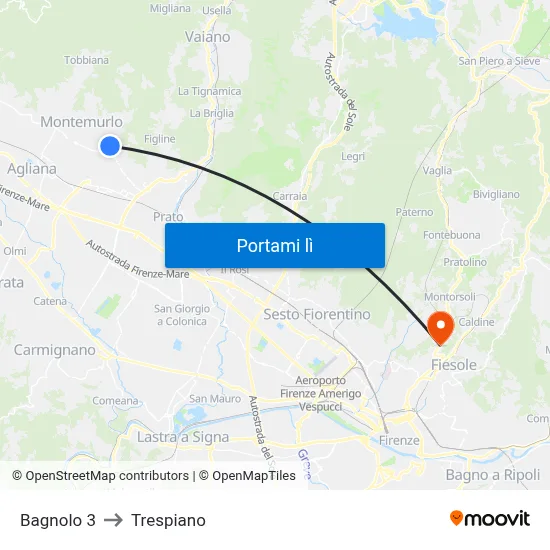 Bagnolo 3 to Trespiano map
