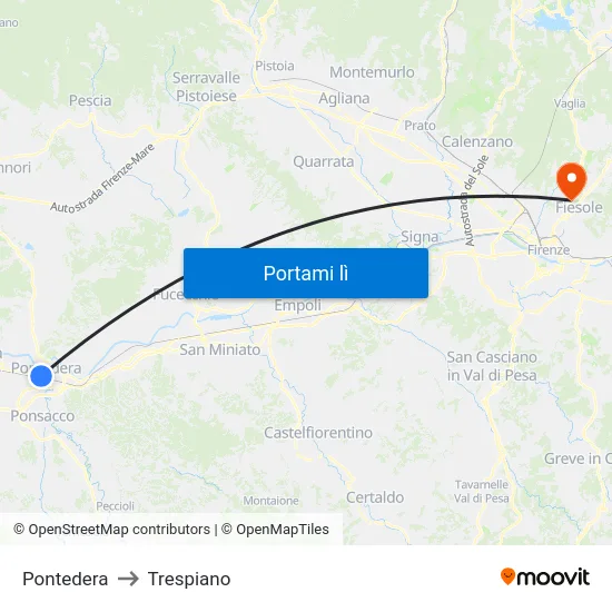 Pontedera to Trespiano map