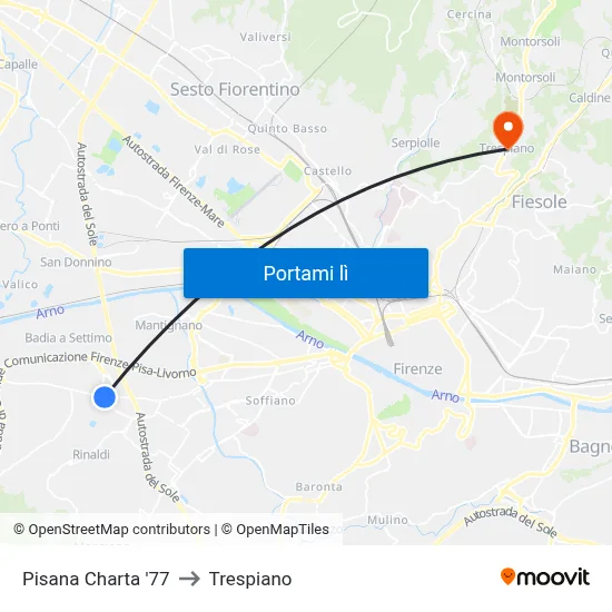 Pisana Charta '77 to Trespiano map