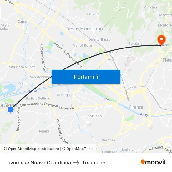 Livornese Nuova Guardiana to Trespiano map