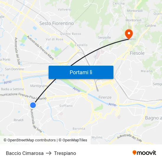 Baccio Cimarosa to Trespiano map