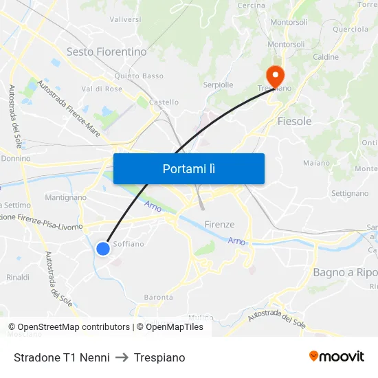 Stradone T1 Nenni to Trespiano map