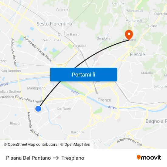 Pisana Del Pantano to Trespiano map