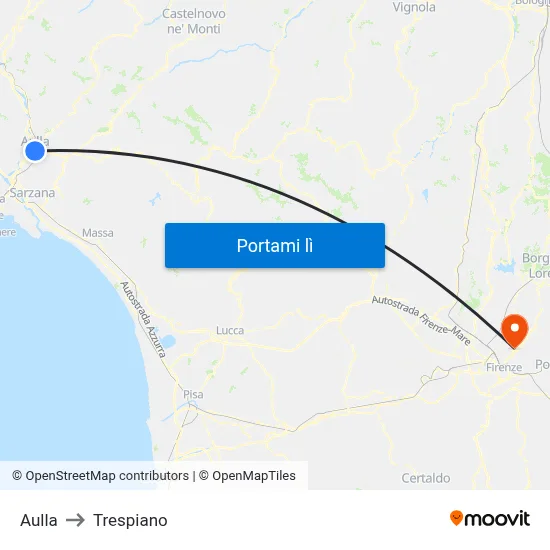 Aulla to Trespiano map