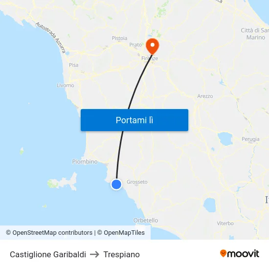 Castiglione Garibaldi to Trespiano map