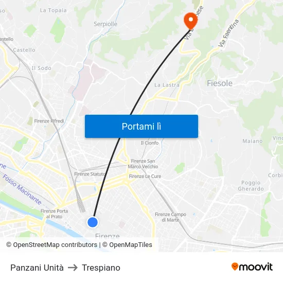 Panzani Unità to Trespiano map