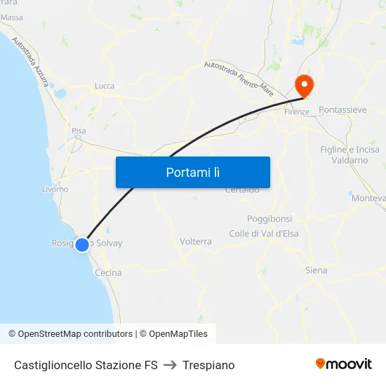 Castiglioncello Stazione FS to Trespiano map