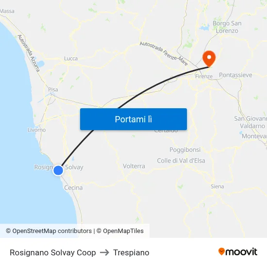 Rosignano Solvay Coop to Trespiano map