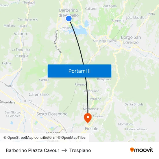 Barberino Piazza Cavour to Trespiano map