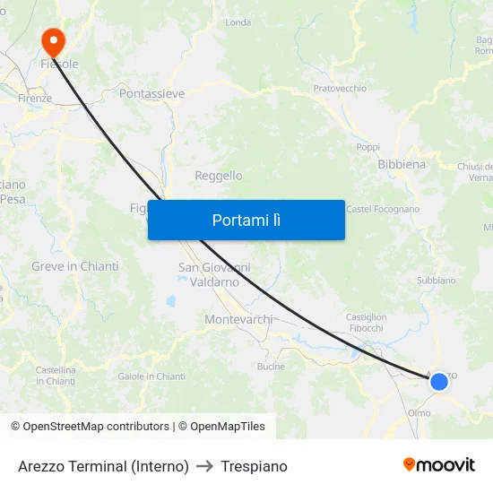 Arezzo Terminal (Interno) to Trespiano map