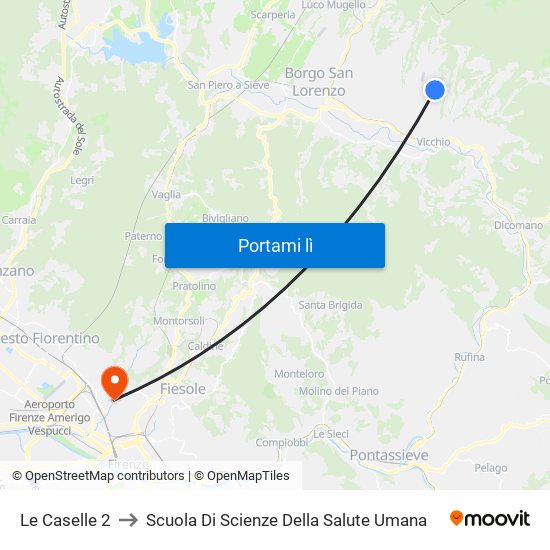 Le Caselle 2 to Scuola Di Scienze Della Salute Umana map