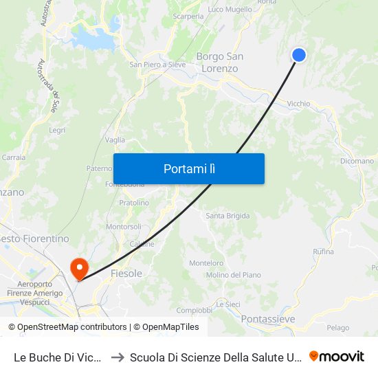 Le Buche Di Vicchio to Scuola Di Scienze Della Salute Umana map