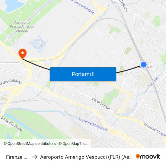 Firenze Rifredi to Aeroporto Amerigo Vespucci (FLR) (Aeroporto Peretola) map