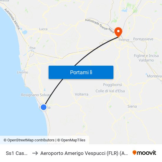 Ss1 Casa Maffi to Aeroporto Amerigo Vespucci (FLR) (Aeroporto Peretola) map