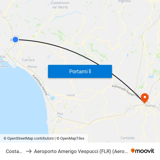 Costamala to Aeroporto Amerigo Vespucci (FLR) (Aeroporto Peretola) map