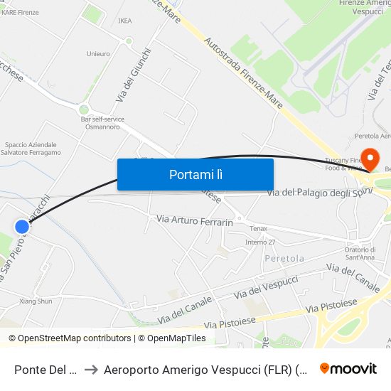 Ponte Del Pecora to Aeroporto Amerigo Vespucci (FLR) (Aeroporto Peretola) map