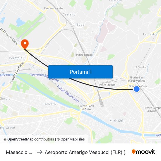 Masaccio Botticelli to Aeroporto Amerigo Vespucci (FLR) (Aeroporto Peretola) map