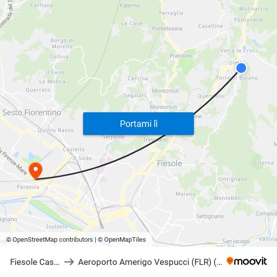 Fiesole Case Nuove to Aeroporto Amerigo Vespucci (FLR) (Aeroporto Peretola) map