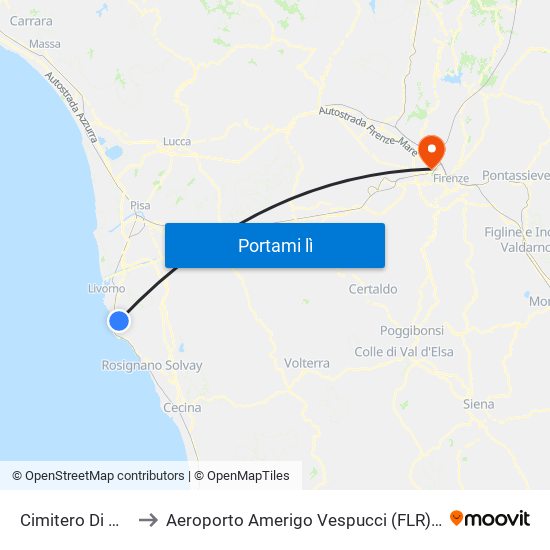 Cimitero Di Montenero to Aeroporto Amerigo Vespucci (FLR) (Aeroporto Peretola) map