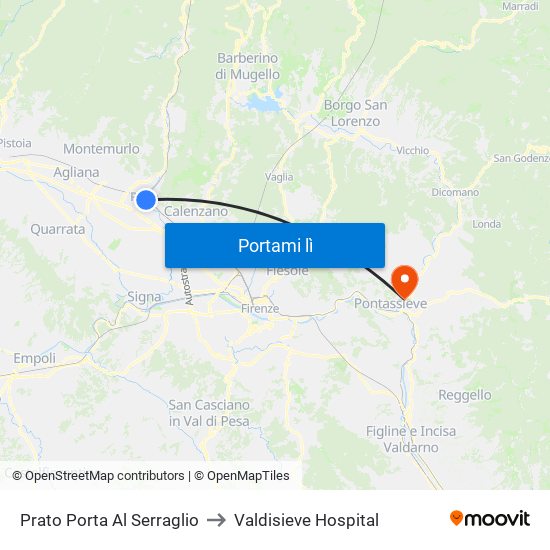 Prato Porta Al Serraglio to Valdisieve Hospital map
