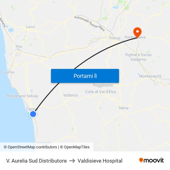 V. Aurelia Sud Distributore to Valdisieve Hospital map