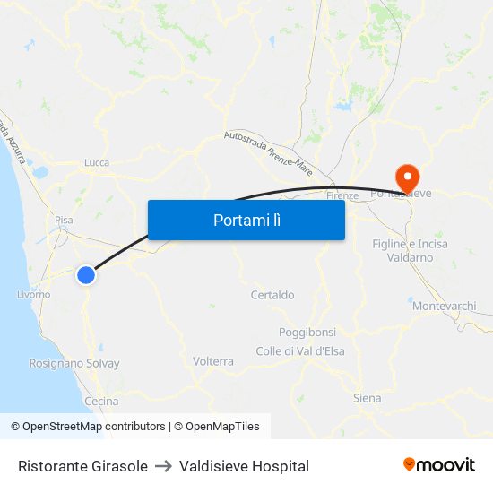 Ristorante Girasole to Valdisieve Hospital map
