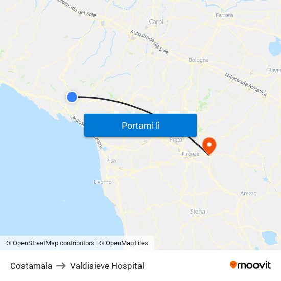 Costamala to Valdisieve Hospital map