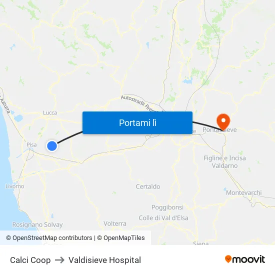 Calci Coop to Valdisieve Hospital map