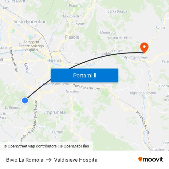 Bivio La Romola to Valdisieve Hospital map