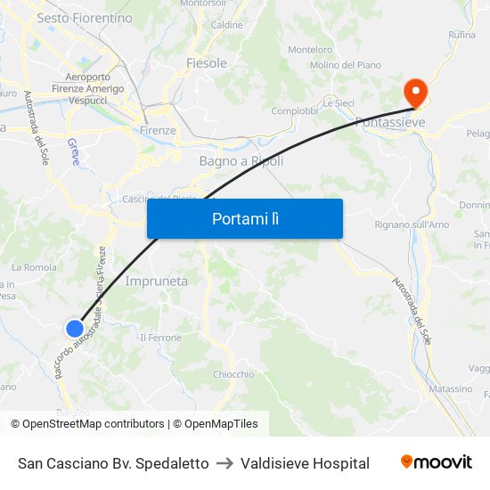 San Casciano Bv. Spedaletto to Valdisieve Hospital map