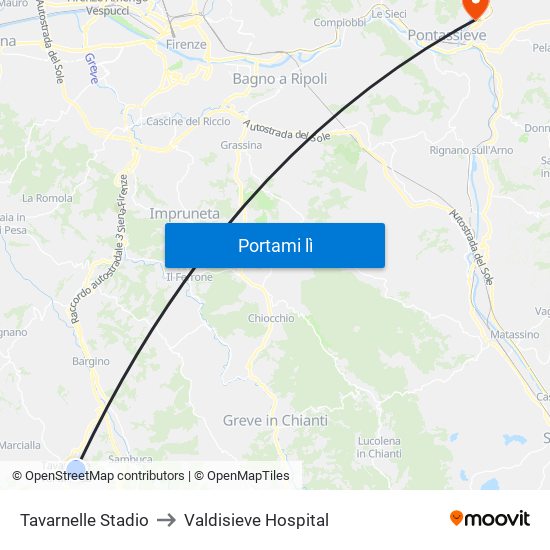 Tavarnelle Stadio to Valdisieve Hospital map