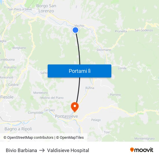 Bivio Barbiana to Valdisieve Hospital map