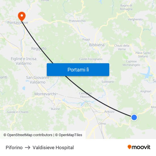 Piforino to Valdisieve Hospital map