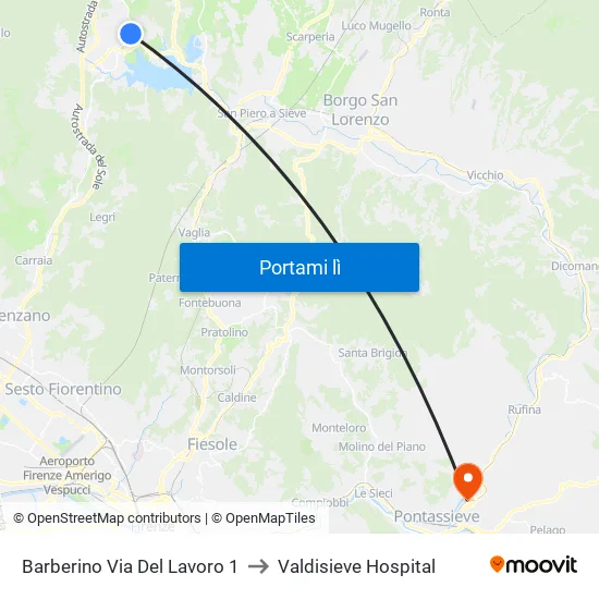 Barberino Via Del Lavoro 1 to Valdisieve Hospital map