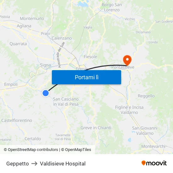 Geppetto to Valdisieve Hospital map