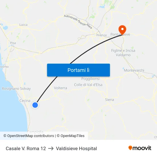 Casale V. Roma 12 to Valdisieve Hospital map