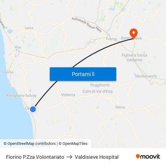 Fiorino P.Zza Volontariato to Valdisieve Hospital map