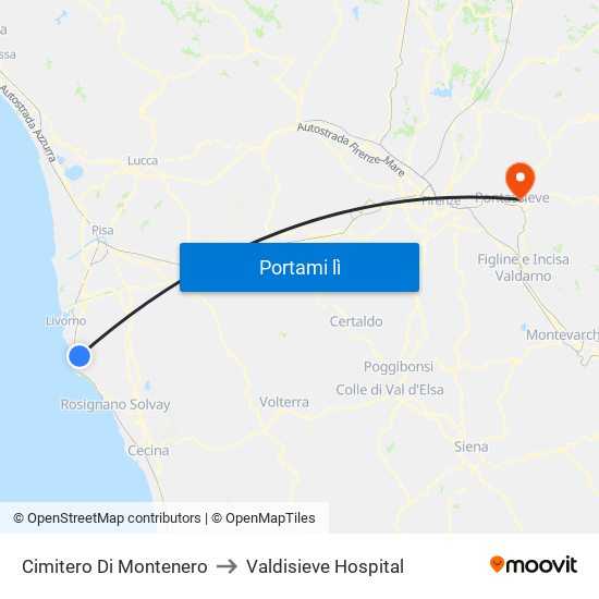 Cimitero Di Montenero to Valdisieve Hospital map