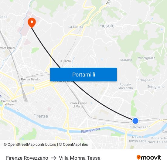 Firenze Rovezzano to Villa Monna Tessa map