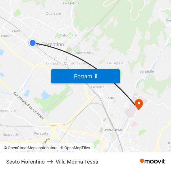 Sesto Fiorentino to Villa Monna Tessa map