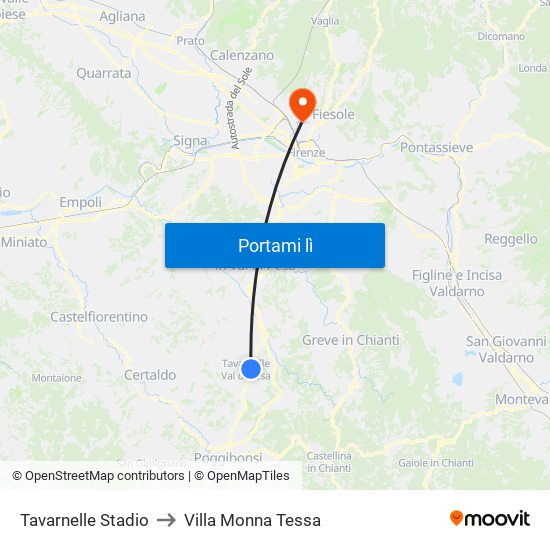 Tavarnelle Stadio to Villa Monna Tessa map