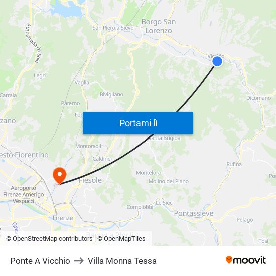Ponte A Vicchio to Villa Monna Tessa map